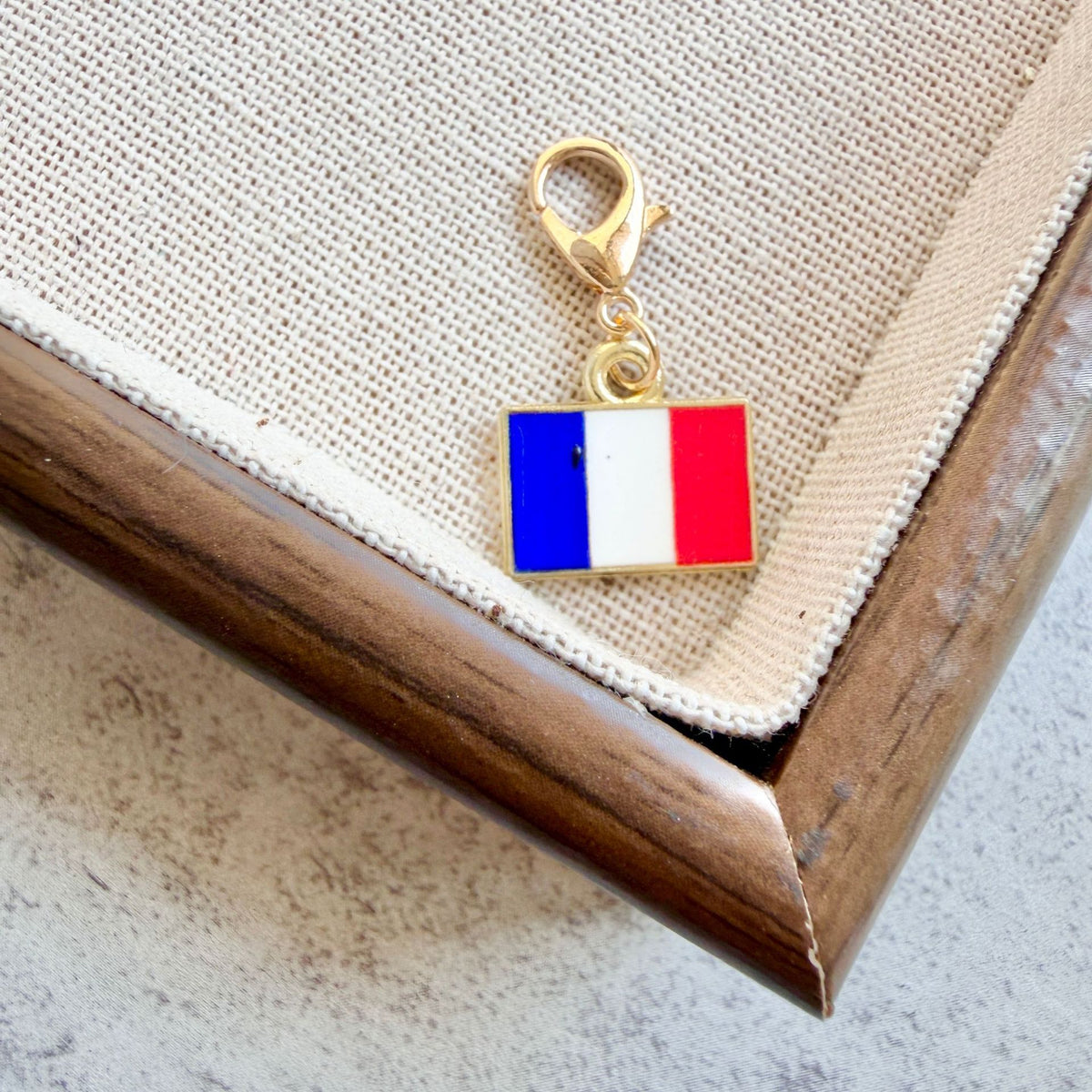 France enamel country flag keychain charm on a gold tone lobster clasp for keys and bags