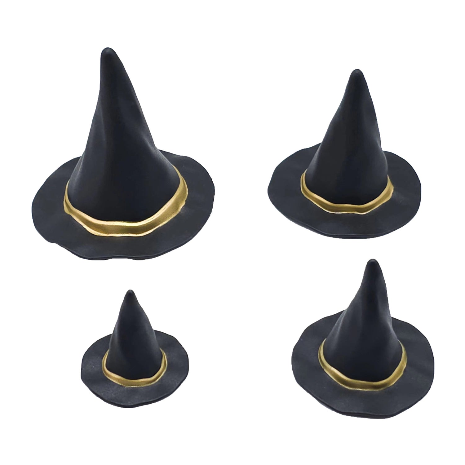 Miniature witch hat ornament in moulded PVC with a contrast band, in black, purple or orange