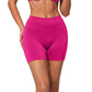 Hot pink high waisted seamless yoga shorts with a wide ribbed waistband, front view, size XL option