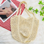 Khaki and Off-white cotton crochet tote bags side by side