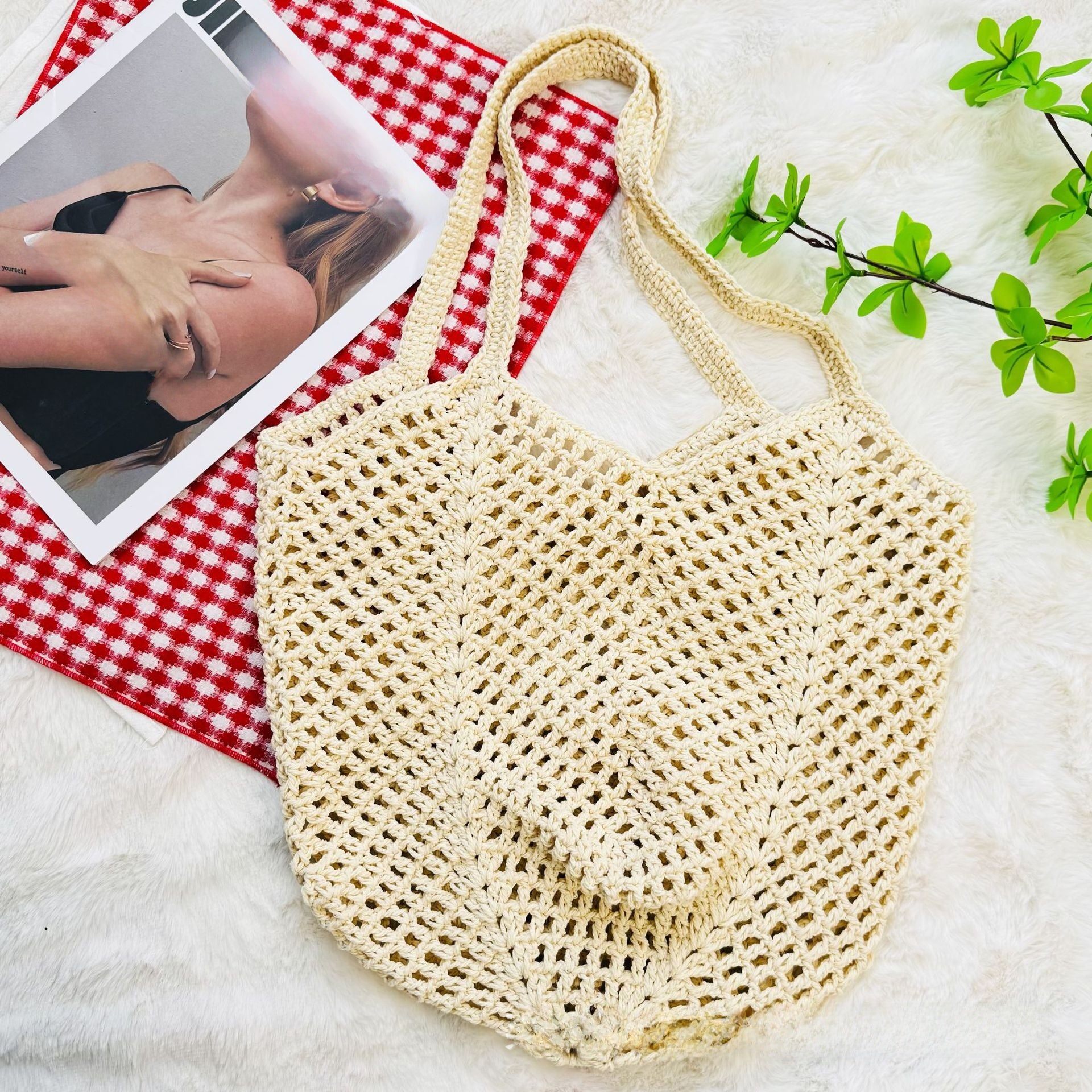 Cotton Thread Handmade Crochet Tote Bag, Everyday Bag for Busy Day, Simple Errand, daily routine with Practical Value, Cle...
