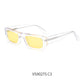 Rectangular sunglasses with a translucent yellow frame and tinted lenses
