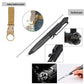 Black tactical pen with pointed tip and clip, shown beside the tan webbing bottle buckle