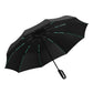 Nine color folding umbrellas lined up including green gray black and pink