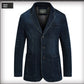 Dark Blue Denim blazer jacket with three buttons and patch pockets, option photo for size XL