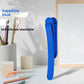 Single sapphire blue silicone bookmark clip standing on a desk beside a pen cup