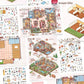 Illustrated house scene stickers arranged on a journal page with positioning line