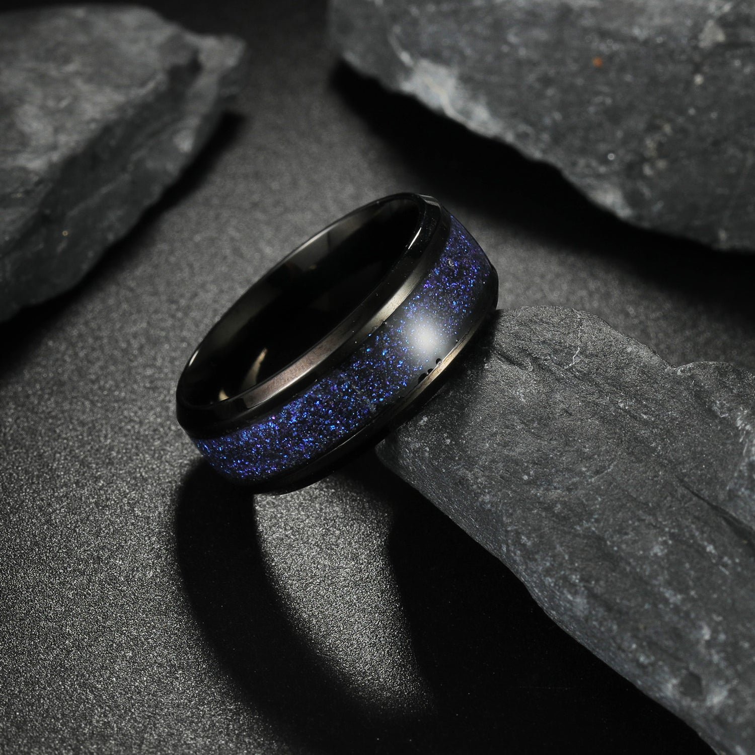 Stainless Steel Blue Star Ring | close up material texture