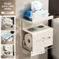 Gun metal grey bathroom shelf dispensing tissues through a front slot