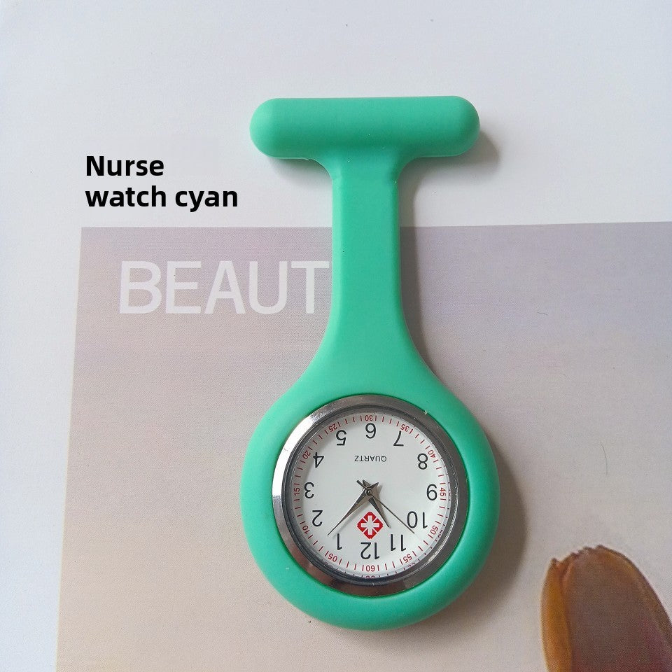 Orange silicone nurse fob watch with a round analog dial and inner seconds ring