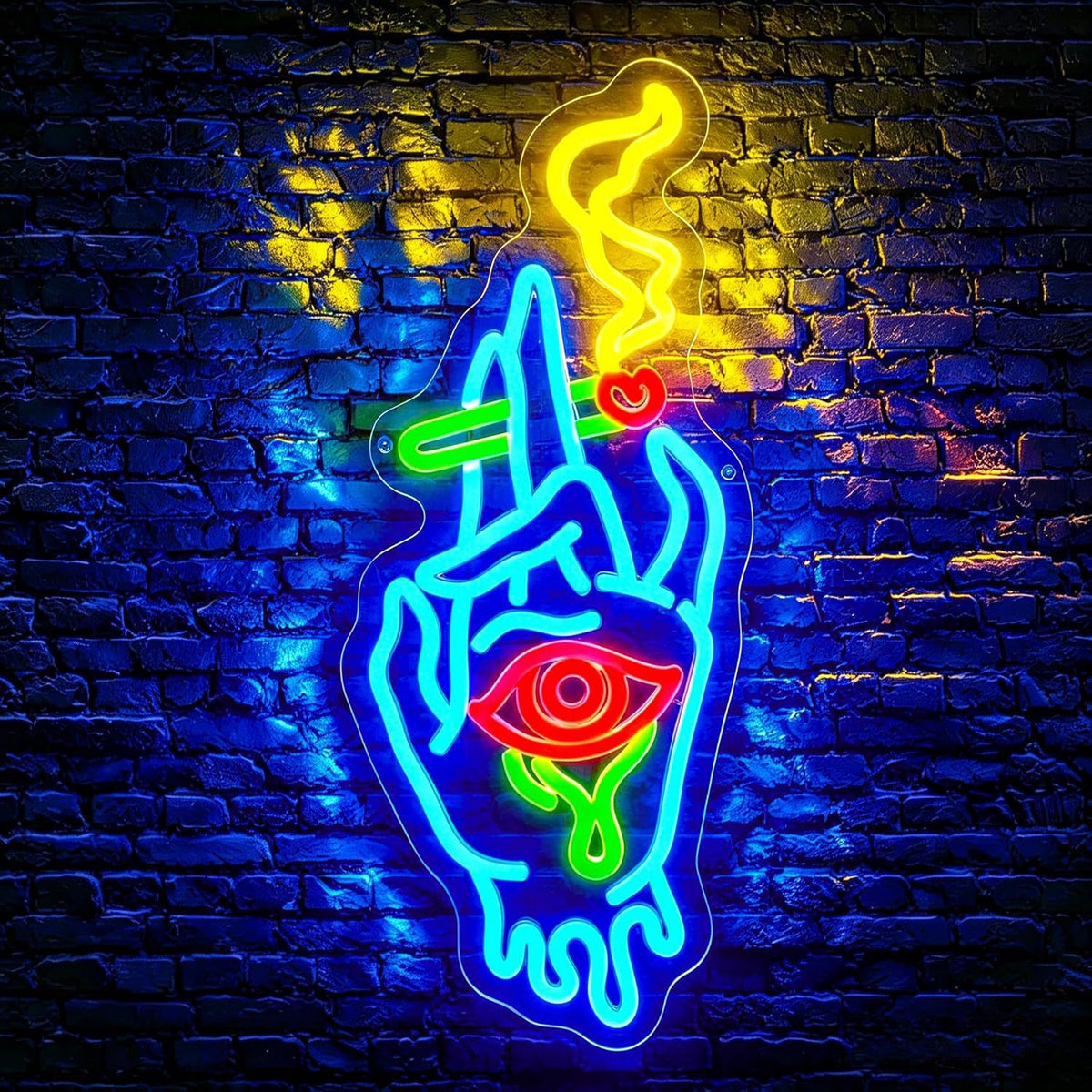 LED neon wall light sign, mounted on a bar wall