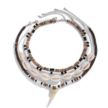Mens Four Strand Cowrie Shell Layered Necklace Set with Tooth Pendant