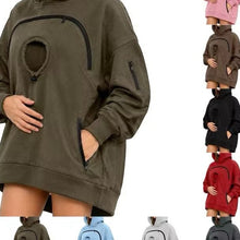 Women's Oversized Fleece Hoodie with Cat Pocket and Zip Pockets