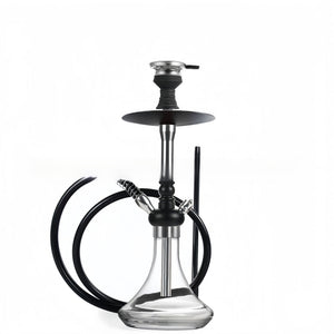 Assembled clear glass hookah water pipe with metal stem, bowl, tray and single hose