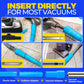 Blue vacuum adapters fitted to upright, canister, and cordless vacuum cleaners for dryer vent cleaning