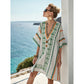 Womens Bohemian Print V Neck Beach Cover Up Kaftan Dress