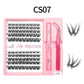 Lash cluster style CS07 in a 10 row tray with dual-ended glue pen, tweezers and a close-up of the cluster shape