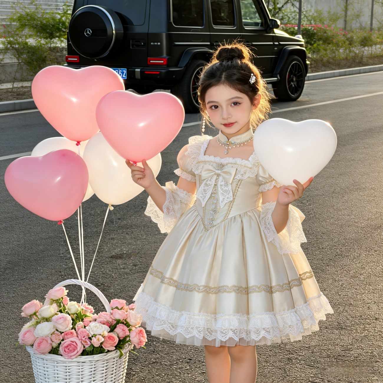 Apricot ball gown dress styled with dressy shoes for a party look