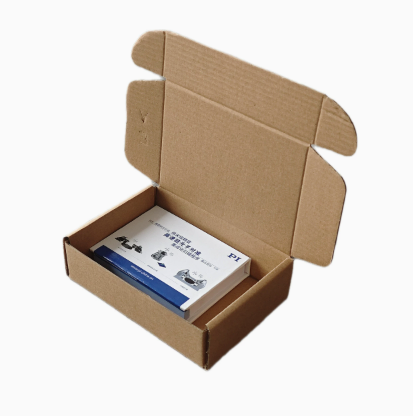 Open kraft mailer box with a boxed item shown for scale, not included, 15*10*4CM option