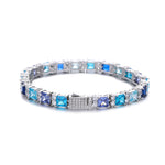 Zircon tennis line necklace and bracelet front view in platinum tone