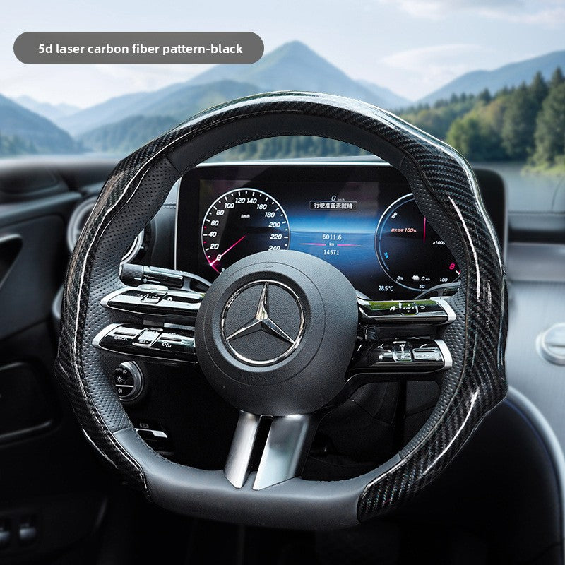Black steering wheel cover fitted on a car wheel