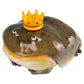 Olive resin frog earbud case with a small gold crown, photographed alone on white