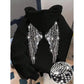 Black pullover hoodie with rhinestone wings on the back and a stone close-up, option photo for Black XL