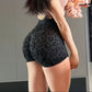 Strawberry pink leopard print yoga shorts front styled view