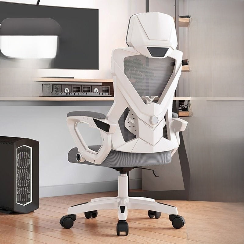 White frame gray mesh high-back mesh computer chair, full-range elastic lumbar rotating armrest option