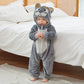Gray mastiff dog hooded flannel baby jumpsuit with animal face hood, option 90cm