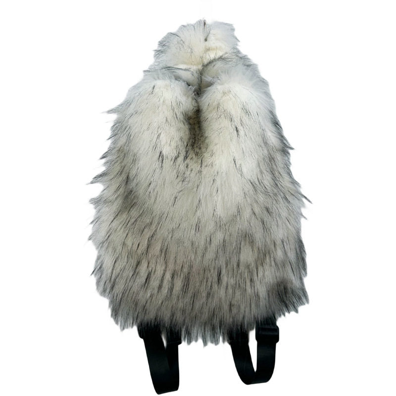 Close up of the plush faux-fur backpack brushed surface texture