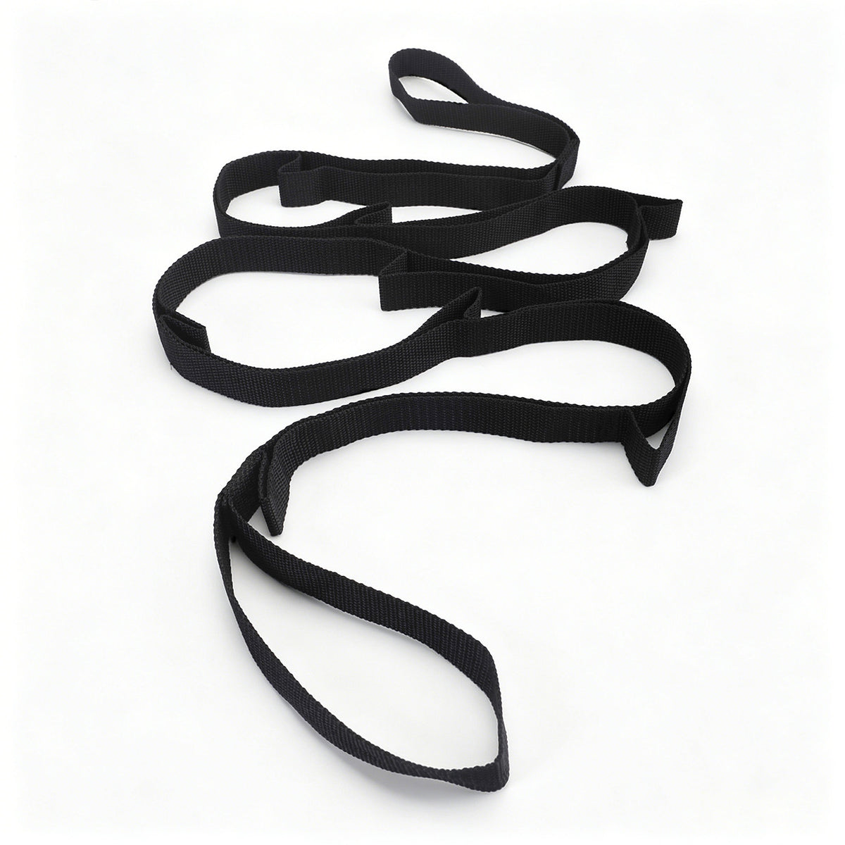 Close up of the sewn loops along the elastic yoga stretch strap