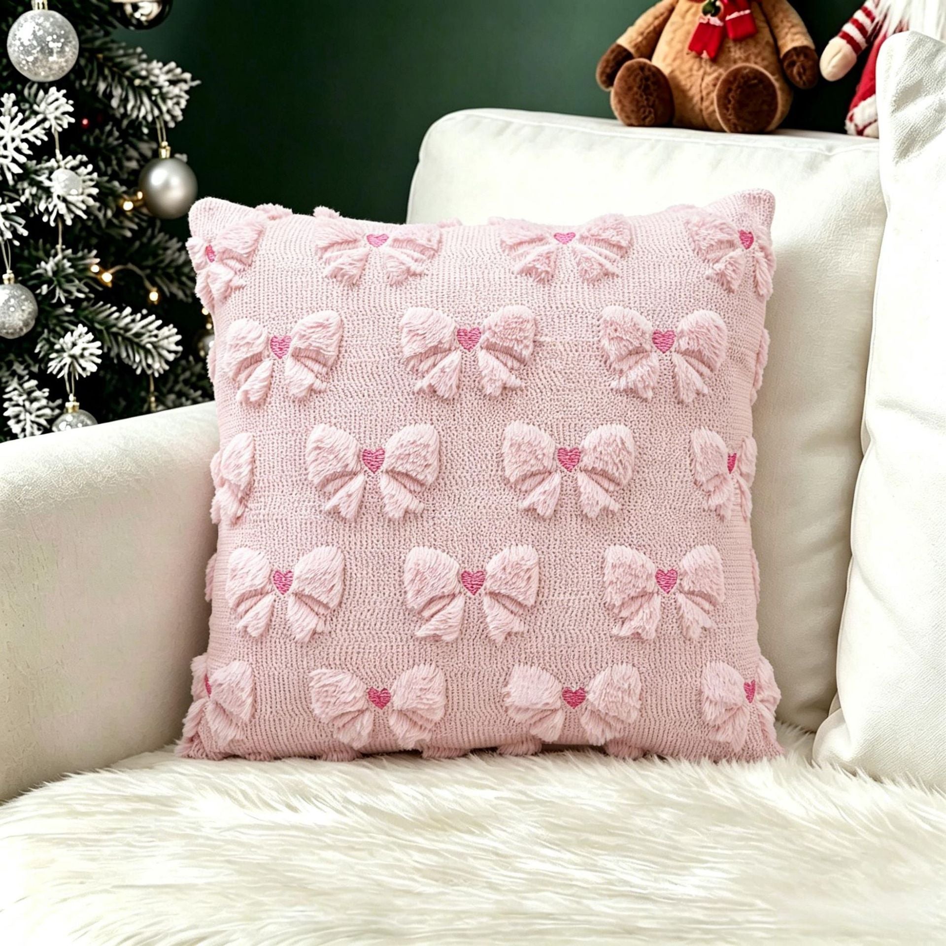Plush carved cushion cover with a Santa and tree motif raised out of the plush pile, view 20