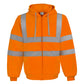 Neon orange reflective full zip hooded sweatshirt with gray strips and drawcord hood, XL option photo