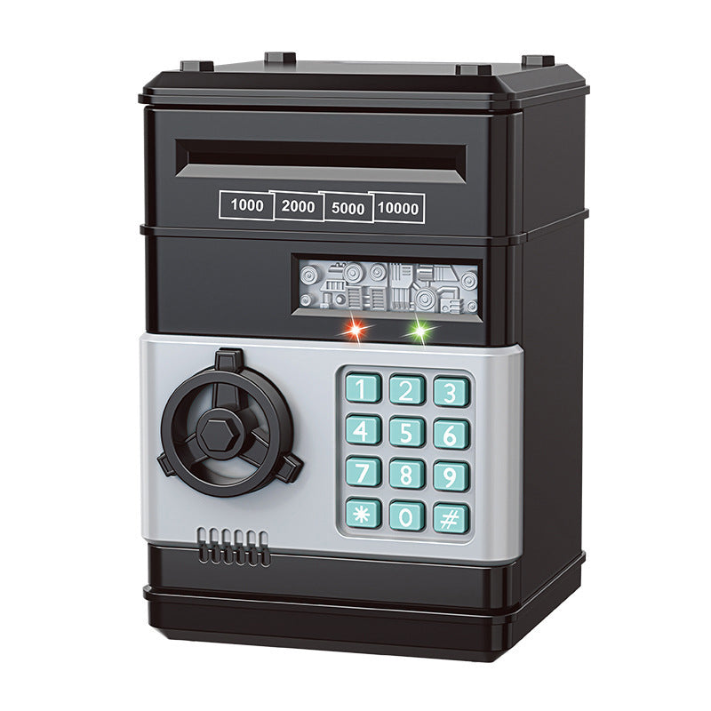 Money box with a motorized note roller and a top coin slot, ATM safe design