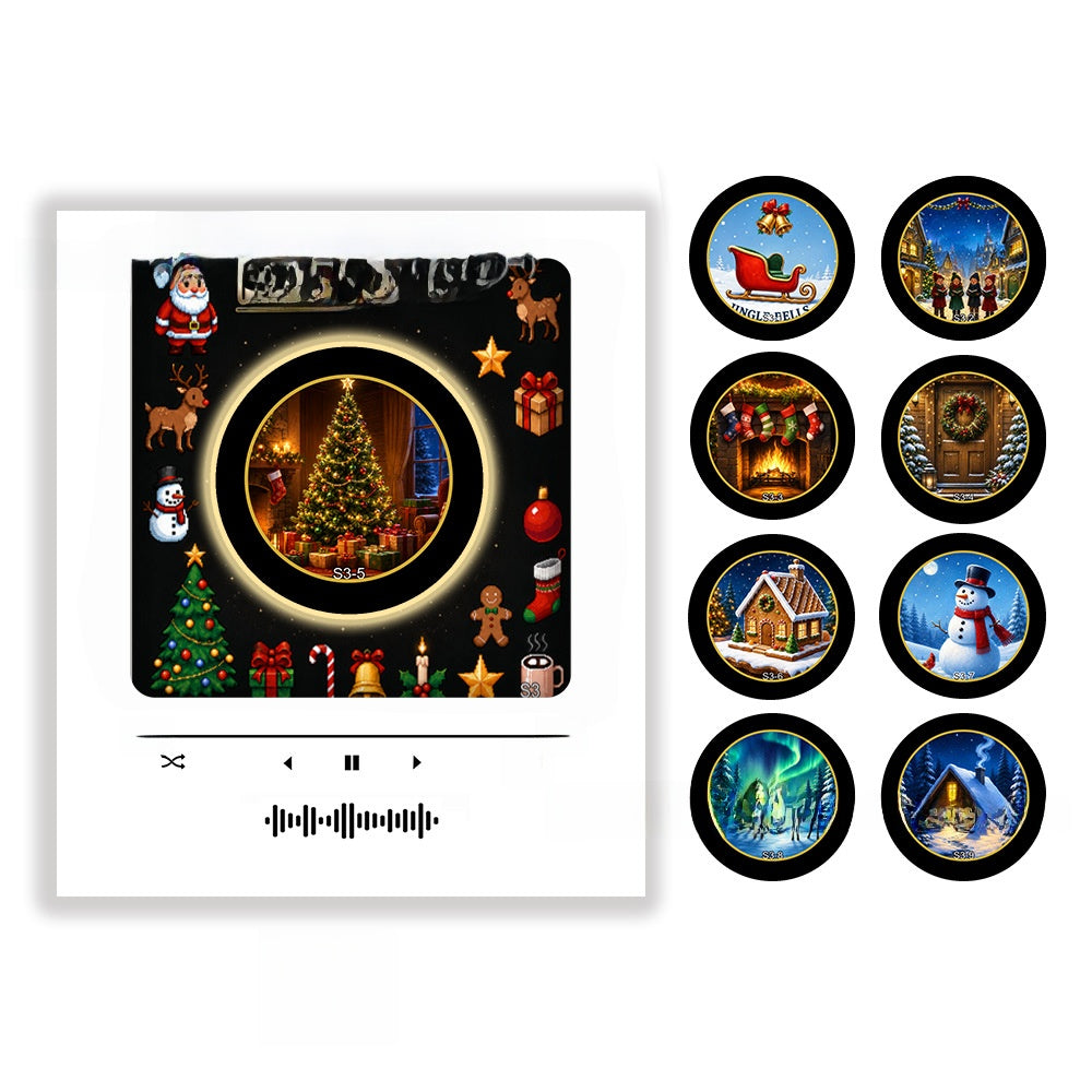 Black and gold Christmas scene frame with eight round themed discs, option photo for Christmas S3