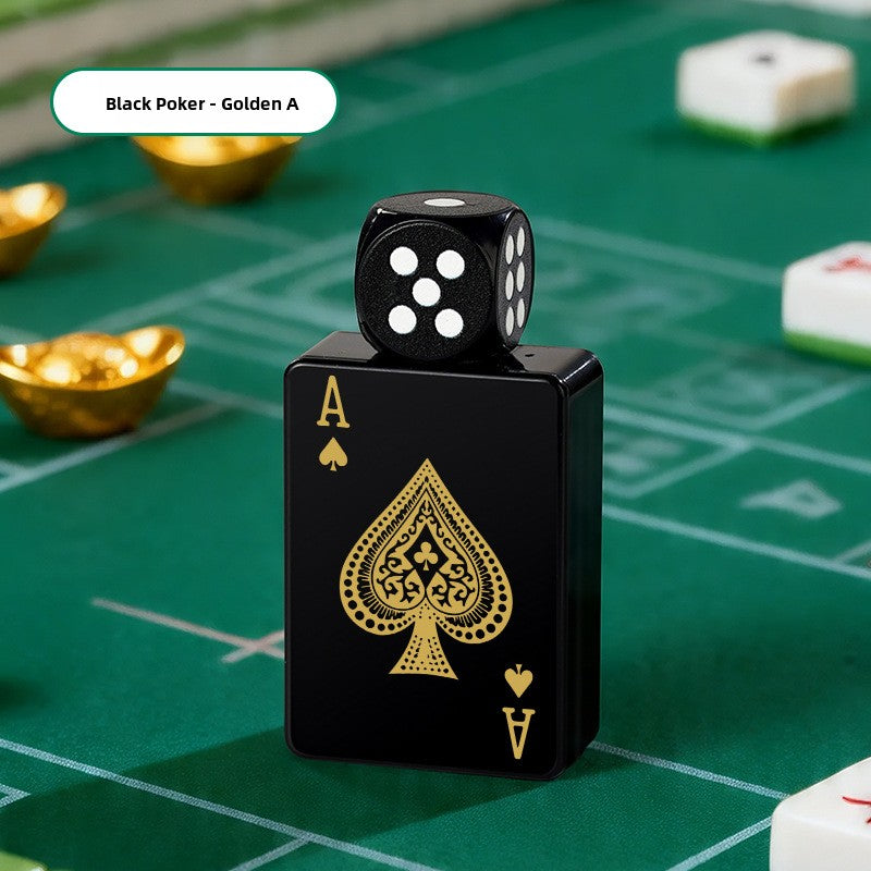Black playing card lighter with a rotating dice fidget and a Type C port