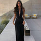 Elegant Halter Neck Deep V Back | close up material texture