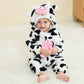 Cow hooded flannel baby jumpsuit with black and white pattern and animal face hood, option 110cm