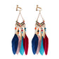 Boho vintage clip-on drop earrings with fringe and bead accents, zinc alloy build, studio image on white background