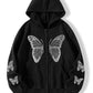 Rhinestone butterfly zip hoodie shown flat on a clean studio background in coffee brown