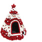 Pure White Bright Red kit: red and white chenille tree shaped pet house with a red star on a white background