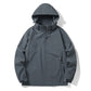 Charcoal mens shell jacket collar zipped to the chin