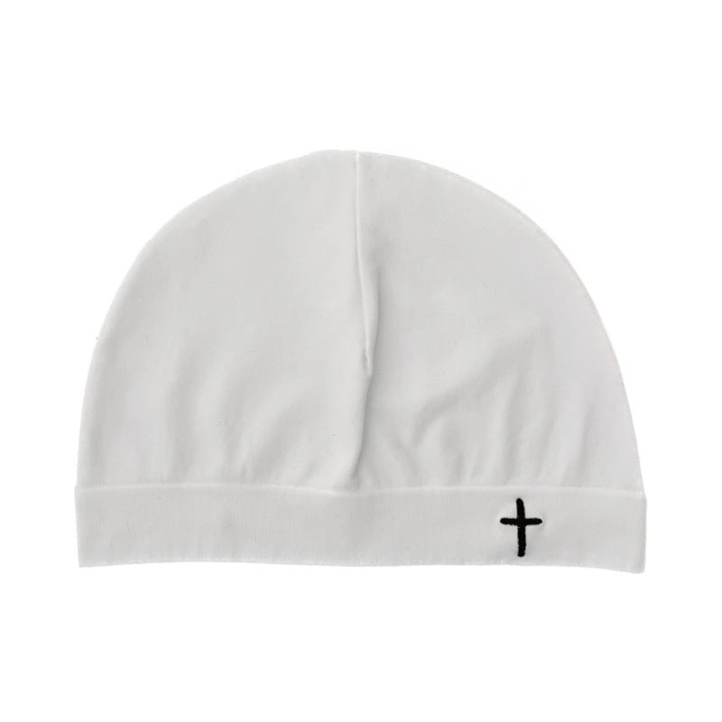 Cross embroidered cuffed beanie for men and women, smooth nylon knit