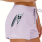 A light gray back view of womens two in one fitness shorts on a model (2)