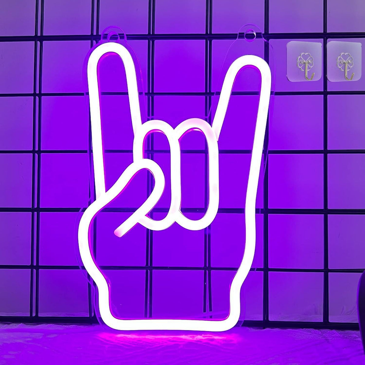 LED neon wall light sign, glowing against a dark wall