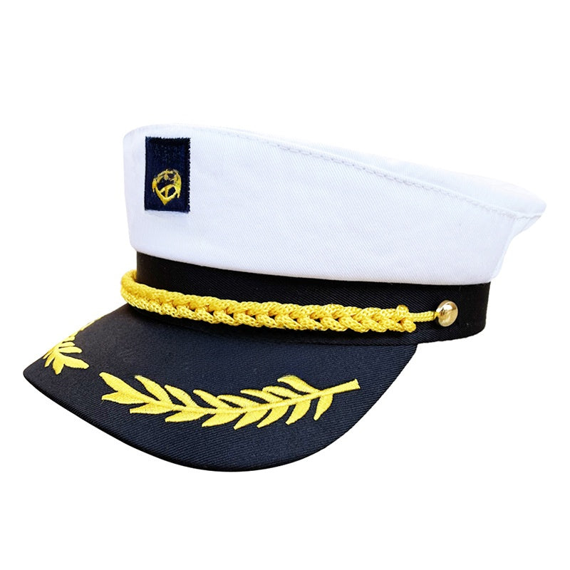 Captain hat styled with a striped top and casual summer outfit