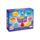 Blue eight piece Squishy Fun Box carton, Set 1 option with the pieces named on the lid