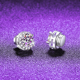 Magnetic Non Pierced Round Halo Stud Earrings in S925 Silver