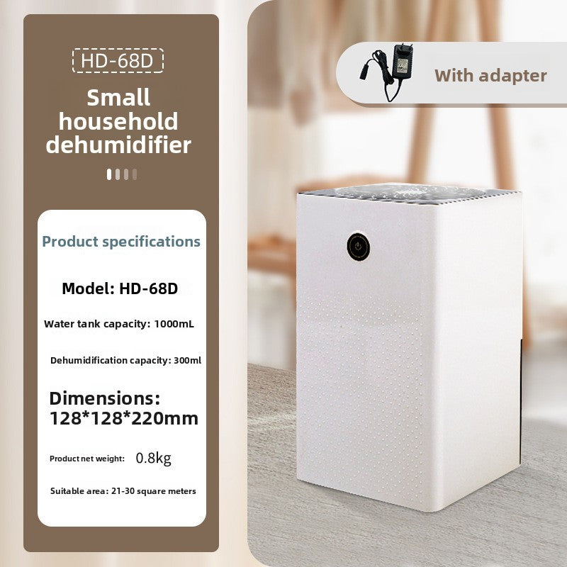 HD-68D dehumidifier panel listing tank 1000 mL, 300 ml capacity, 128 x 128 x 220 mm, 0.8 kg, 21 to 30 square meters